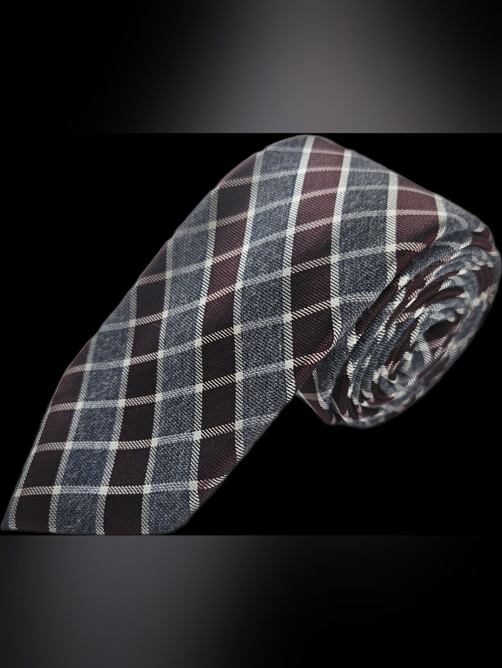 Jos A Bank 1905 Silk Viscose Necktie Gray Burgundy Plaid Classy Office Tie 59.5